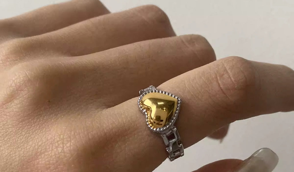 Silver Gold Heart Ring