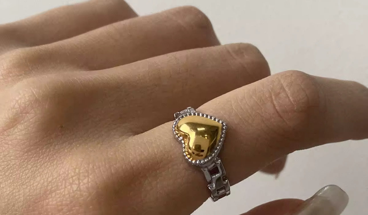 Silver Gold Heart Ring